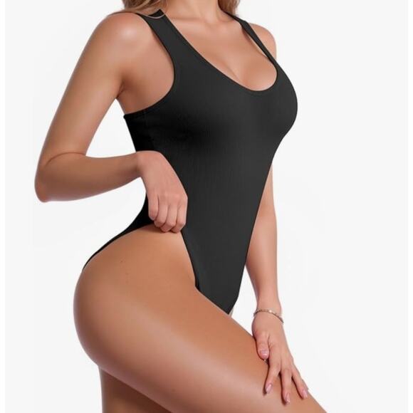 MANGOPOP Tank Top Scoop Neck Bodysuits for Women Sleeveless Basic Bodysuit - Picture 4 of 7